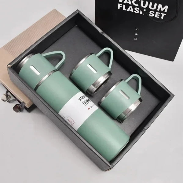 Kit Garrafa Térmica Inox 500ml + Xícaras – Bebidas Quentes ou Frias com Praticidade