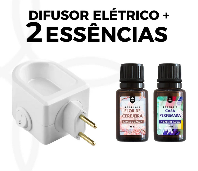 Kit Difusor Elétrico Aromatizador de Ambiente Bivolt + 2 Essências 15ml