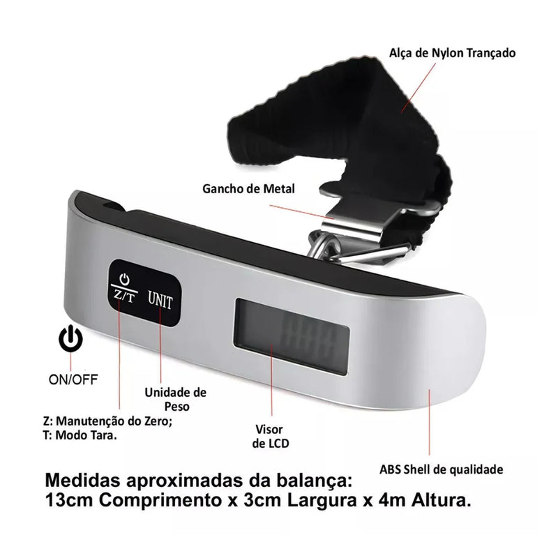 Balança Digital de Bagagem 50kg com Gancho – Portátil e Precisa