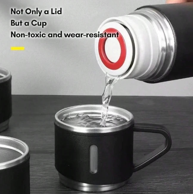 Kit Garrafa Térmica Inox 500ml + Xícaras – Bebidas Quentes ou Frias com Praticidade