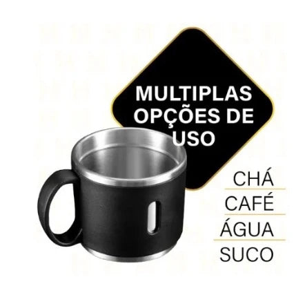 Kit Garrafa Térmica Inox 500ml + Xícaras – Bebidas Quentes ou Frias com Praticidade