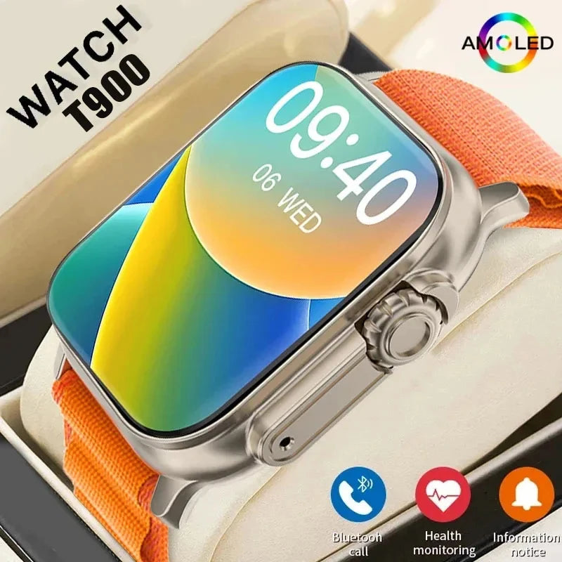 Smartwatch T900 Ultra – Bluetooth, Chamadas, Notificações, Monitor Cardíaco e Esportivo, Compatível com Android e iOS