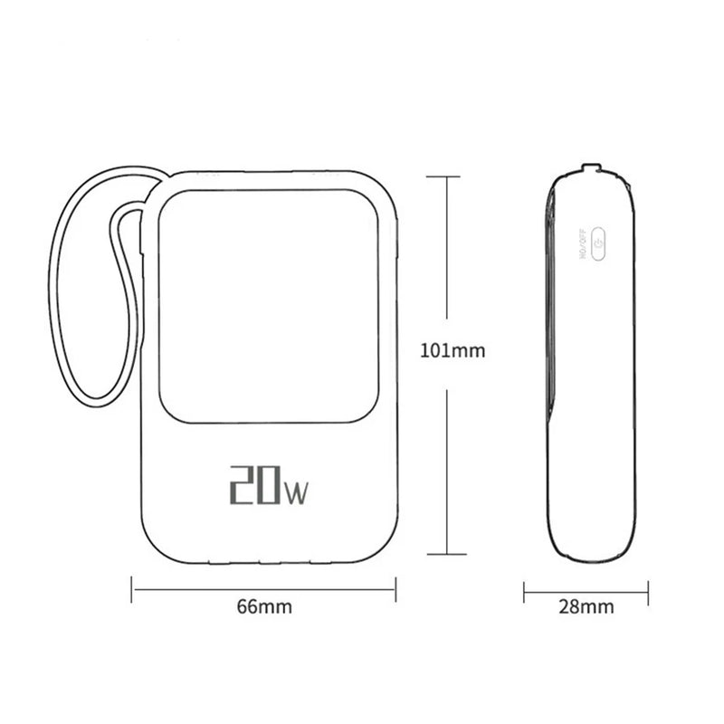 Power Bank Portátil 20W 10000mAh – Carregamento Rápido + 3 Cabos Universais