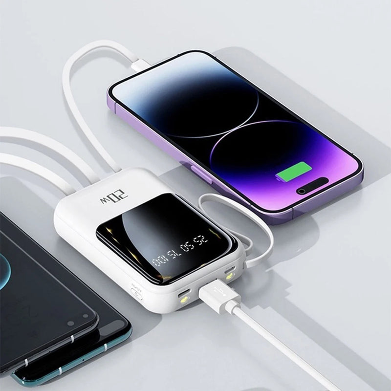 Power Bank Portátil 20W 10000mAh – Carregamento Rápido + 3 Cabos Universais