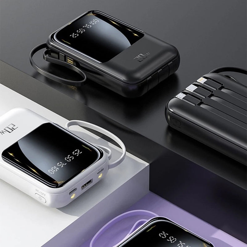 Power Bank Portátil 20W 10000mAh – Carregamento Rápido + 3 Cabos Universais