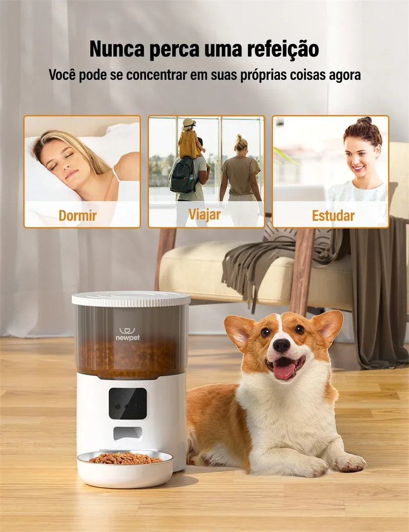 Alimentador Automático Pet 4L com WiFi – Comedouro Elevado Inteligente para Cães e Gatos