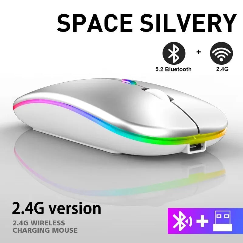 Mouse Gamer Sem Fio RGB – Bluetooth, Recarregável, 3600DPI